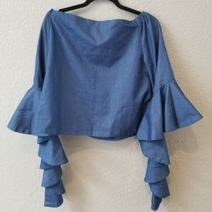 Denim Two Piece Set Tiered Sleeves